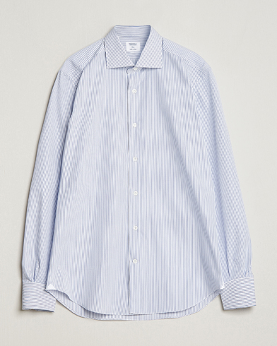 Herr | Skjortor | Mazzarelli | Soft Cotton Cut Away Shirt Blue Pinstripe