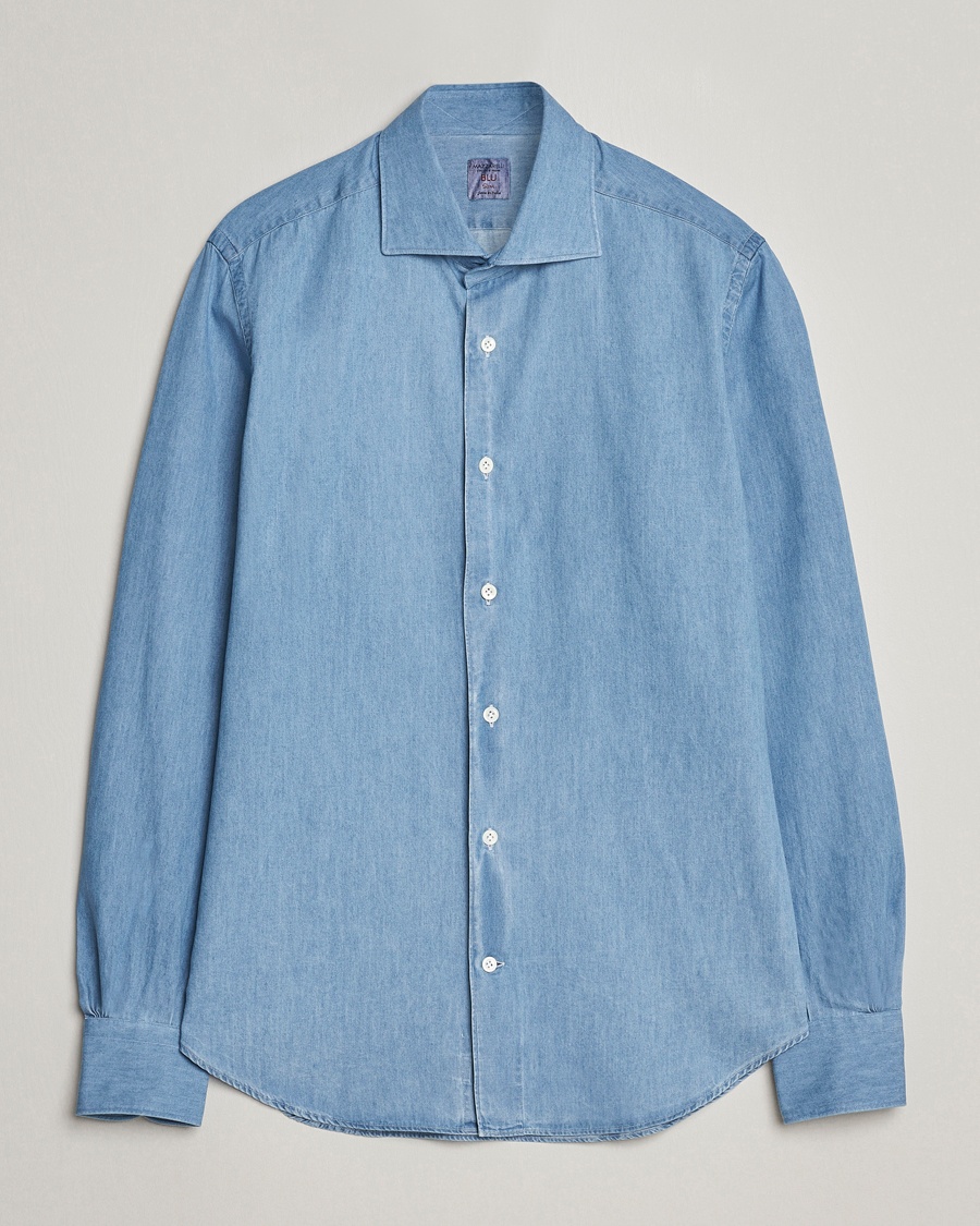 Herr | Jeansskjortor | Mazzarelli | Soft Cotton Denim Shirt Bleached Denim
