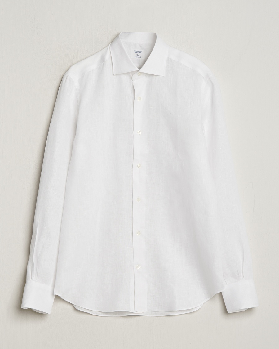 Mazzarelli Soft Linen Cut Away Shirt White – Vit