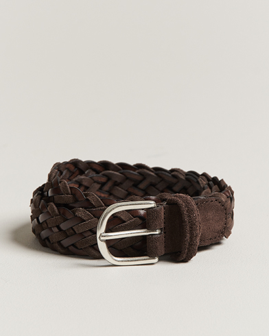 Herr | Flätade bälten | Anderson's | Woven Suede/Leather Belt 3 cm Dark Brown