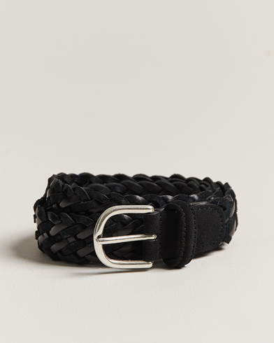 Herr | Flätade bälten | Anderson's | Woven Suede/Leather Belt 3 cm Black