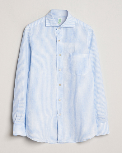 Gaeta Striped Linen Pocket Shirt Light Blue