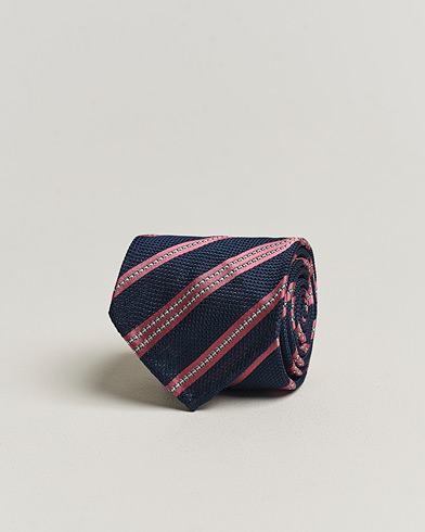 Herr |  | Finamore Napoli | Jacquard Regimental Stripe Silk Tie Navy/Red