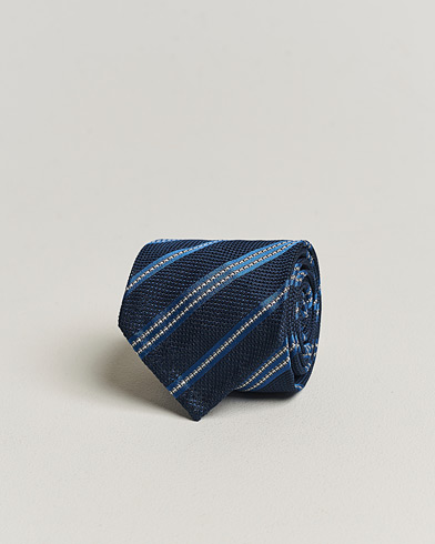 Herr |  | Finamore Napoli | Jacquard Regimental Stripe Silk Tie Navy/Blue