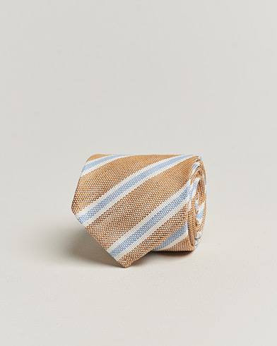 Herr |  | Finamore Napoli | Regimental Stripe Linen Tie Beige/Blue