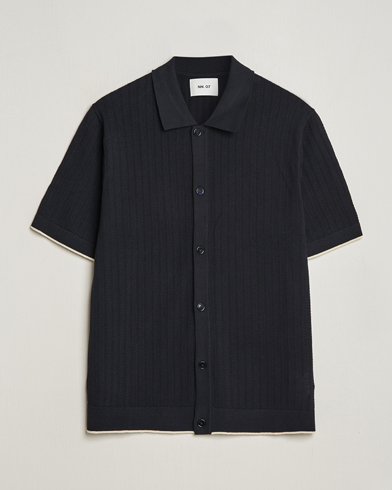 Herr |  | NN07 | Nalo Structured Knitted Short Sleeve Shirt Navy Blue