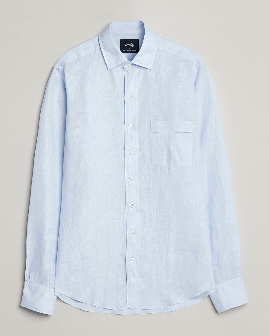 Herr | Linneskjortor | Drake's | Linen Summer Shirt Sky Blue