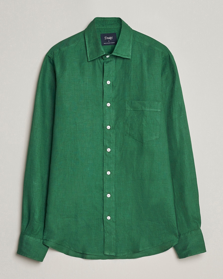 Drake's Linen Summer Shirt Green – Grön