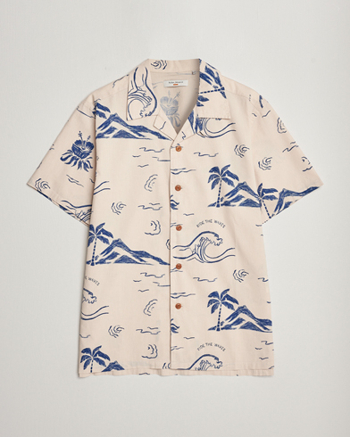 Herr |  | Nudie Jeans | Arvid Printed Waves Hawaii Short Sleeve Shirt Ecru