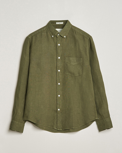 Herr | Linneskjortor | GANT | Regular Fit Garment Dyed Linen Shirt Juniper Green
