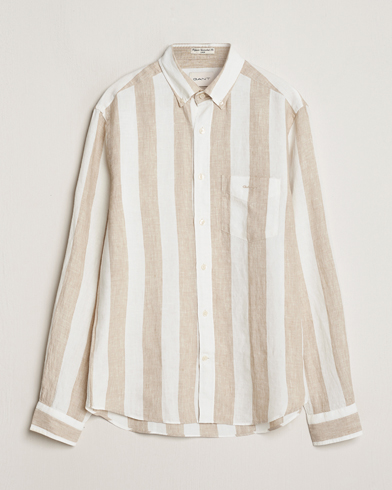  Regular Fit Bold Stripe Linen Shirt Beige/White