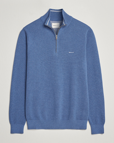Herr | Half-zip | GANT | Cotton Pique Half-Zip Sweater Denim Blue Melange