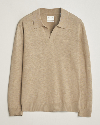 Herr | Stickade pikéer | GANT | Cotton/Linen Knitted Polo Dried Clay