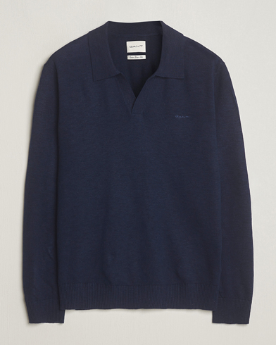 Herr | Nya produktbilder | GANT | Cotton/Linen Knitted Polo Evening Blue