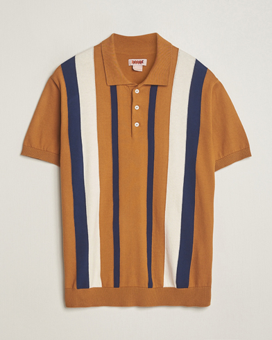Herr |  | Baracuta | Stripe Knitted Short Sleeve Polo Pumpkin Spice