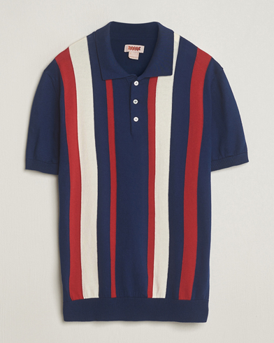 Herr | Kortärmade pikéer | Baracuta | Stripe Knitted Short Sleeve Polo Navy