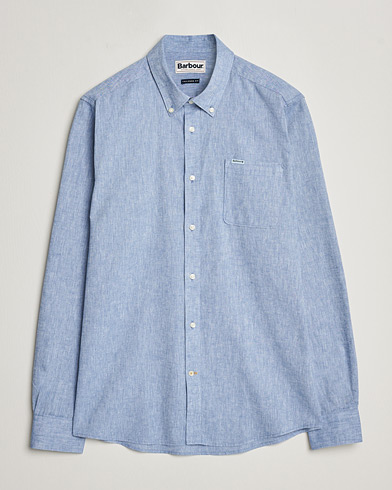 Herr | Linneskjortor | Barbour Lifestyle | Nelson Linen/Cotton Button Down Shirt Blue