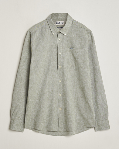 Herr | Linneskjortor | Barbour Lifestyle | Nelson Linen/Cotton Button Down Shirt Bleached Olive