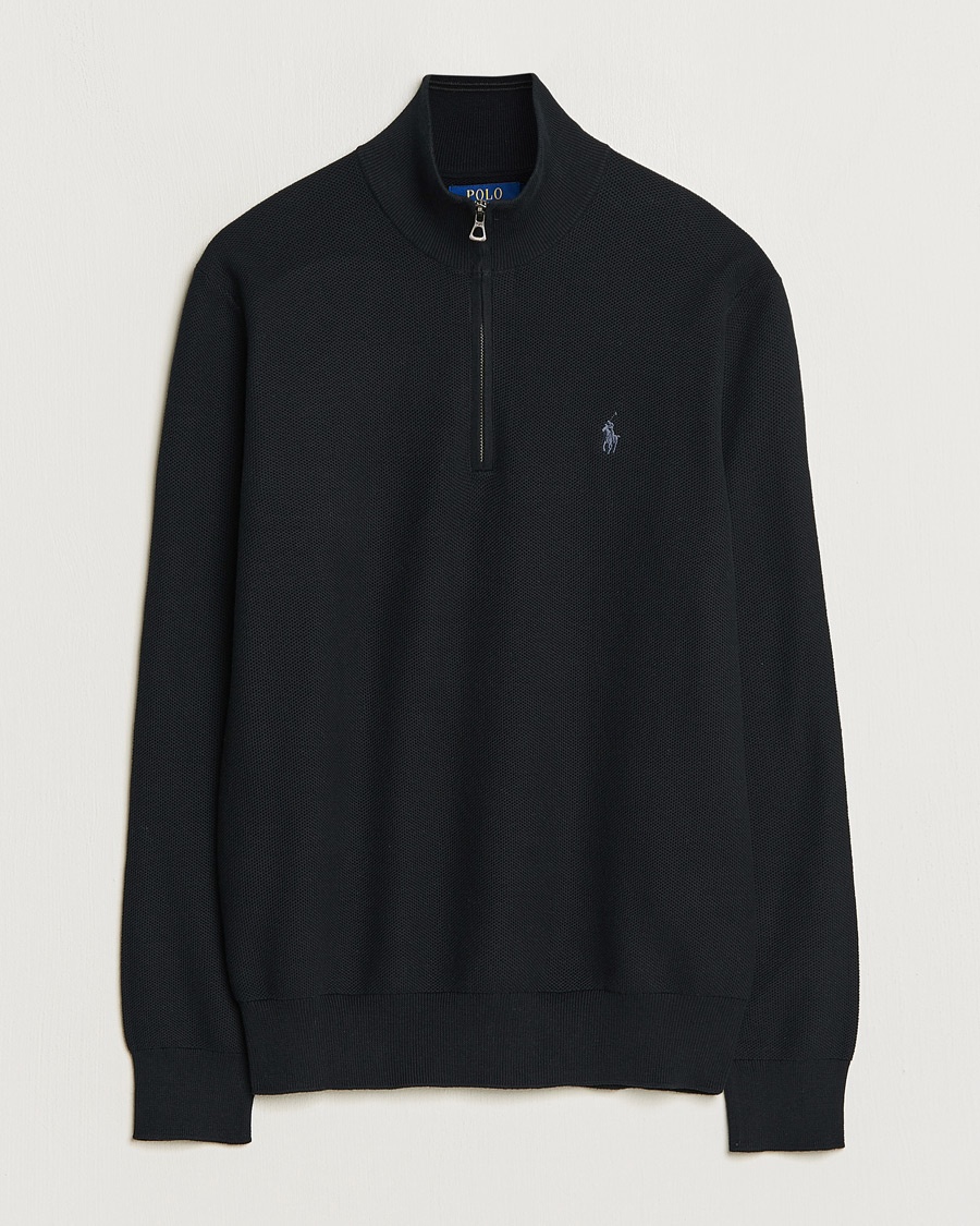 Polo Ralph Lauren Textured Half Zip Polo Black – Svart