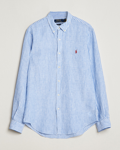 Herr | Linneskjortor | Polo Ralph Lauren | Slim Fit Striped Button Down Linen Shirt Blue/White
