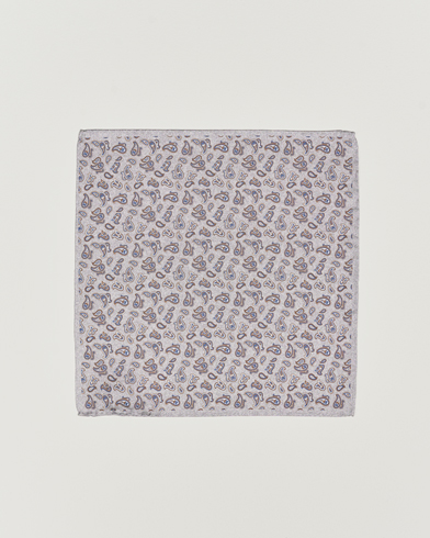 Herr | Näsdukar | Amanda Christensen | Silk Oxford Printed Paisley Pocket Square Light Grey