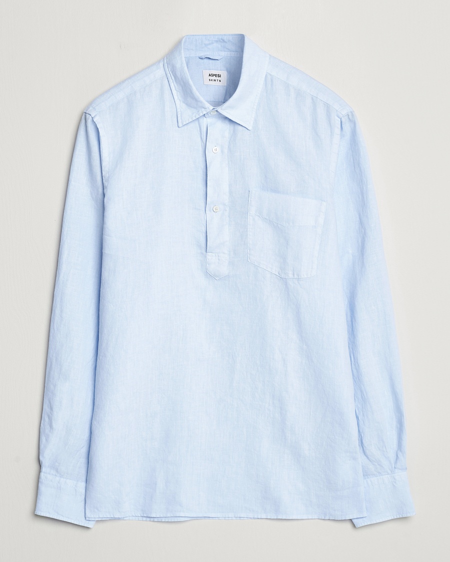 Aspesi Linen Popover Shirt Light Blue – Blå