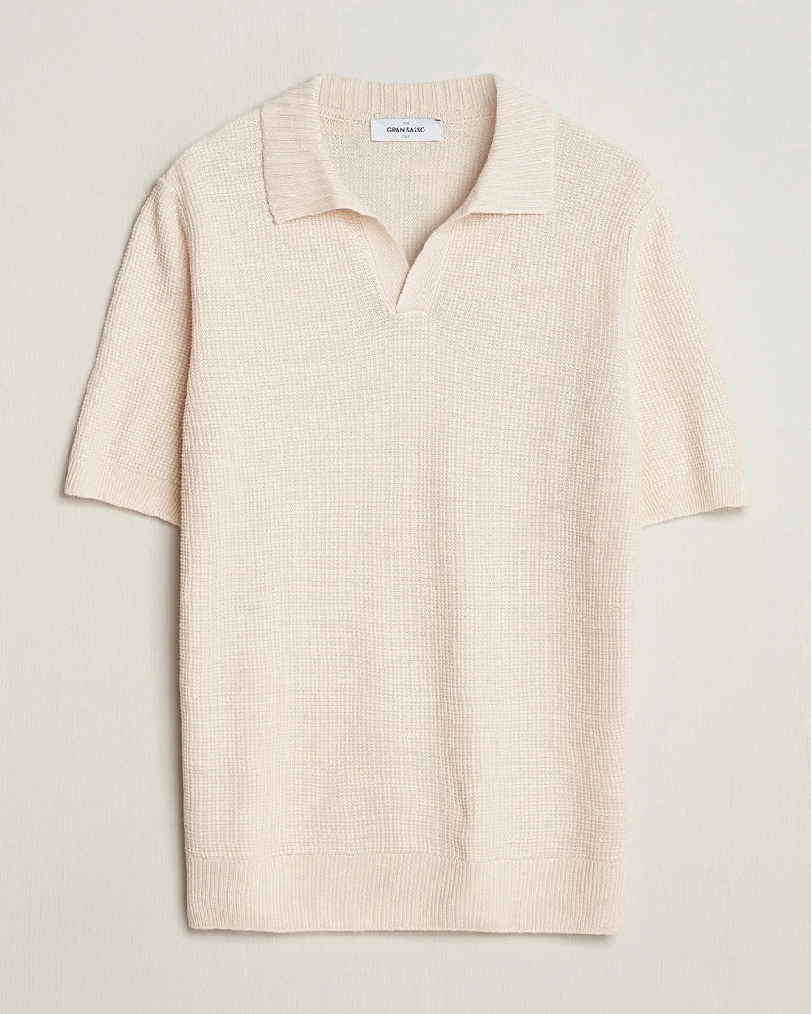 Herr | Gran Sasso | Gran Sasso | Linen/Cotton Open Collar Polo Cream