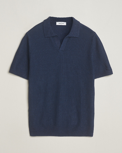 Herr |  | Gran Sasso | Linen/Cotton Open Collar Polo Navy