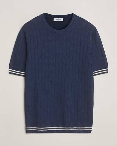 Herr |  | Gran Sasso | Linen/Cotton Structured T-Shirt Navy