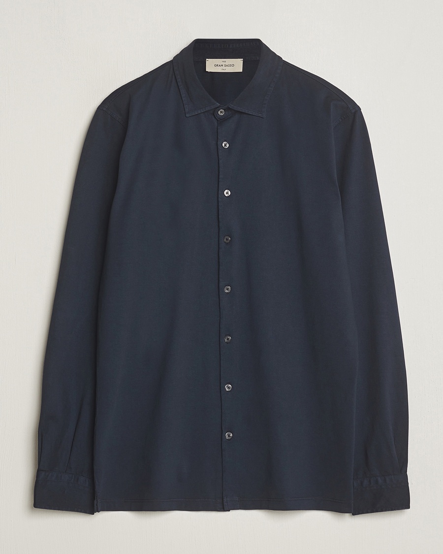 Herr | Pikéskjortor | Gran Sasso | Washed Cotton Jersey Shirt Navy