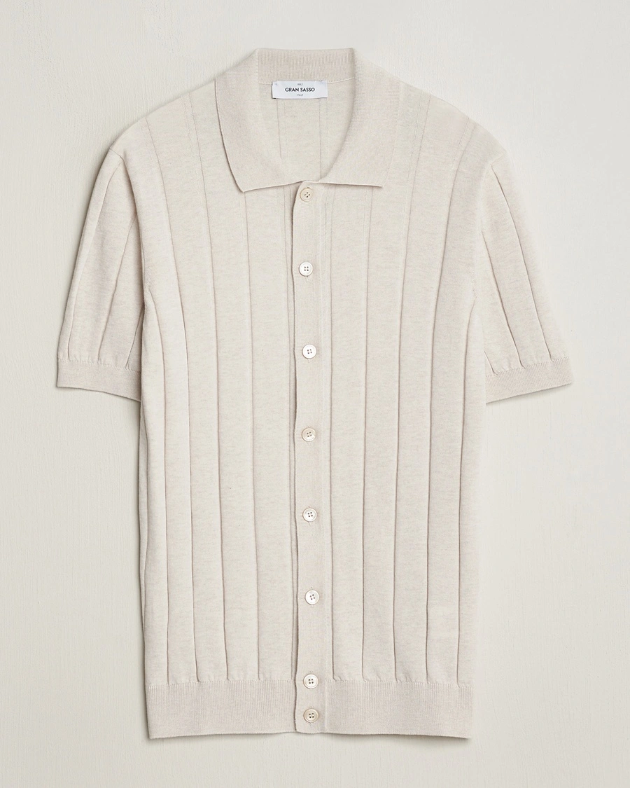 Gran Sasso Cotton Ribbed Knitted Resort Shirt Light Beige – Beige