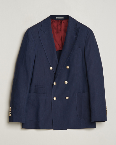 Herr | Kavajer | Brunello Cucinelli | Double Breasted Wool/Linen Blazer  Navy