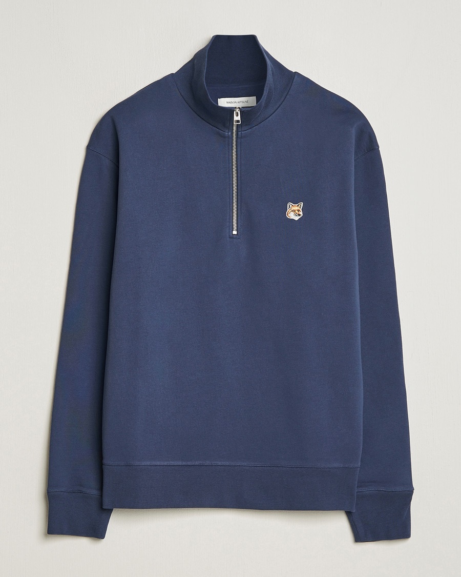 Herr | 60% rea | Maison Kitsuné | Fox Head Half Zip Sweatshirt Ink Blue