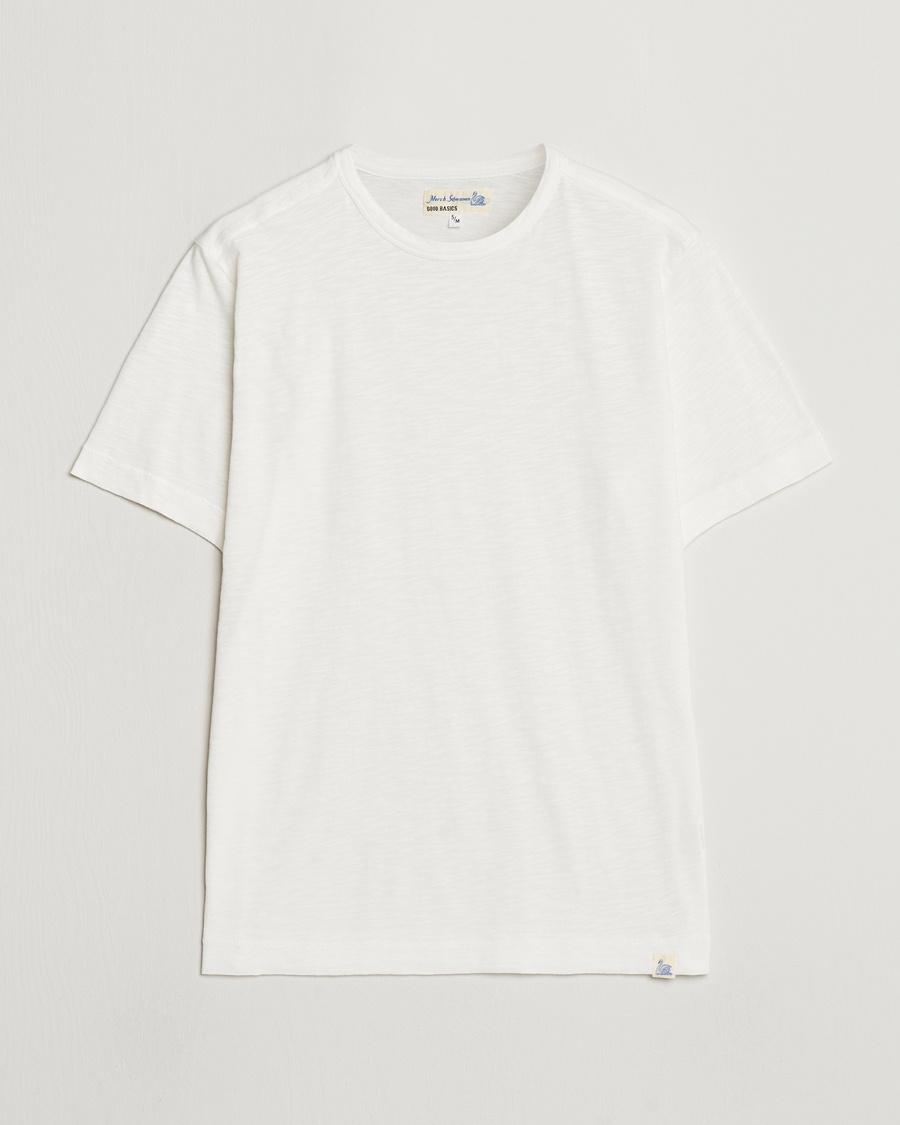 Merz b. Schwanen Organic Pima Cotton Slub Crew Neck T-Shirt White – Vit