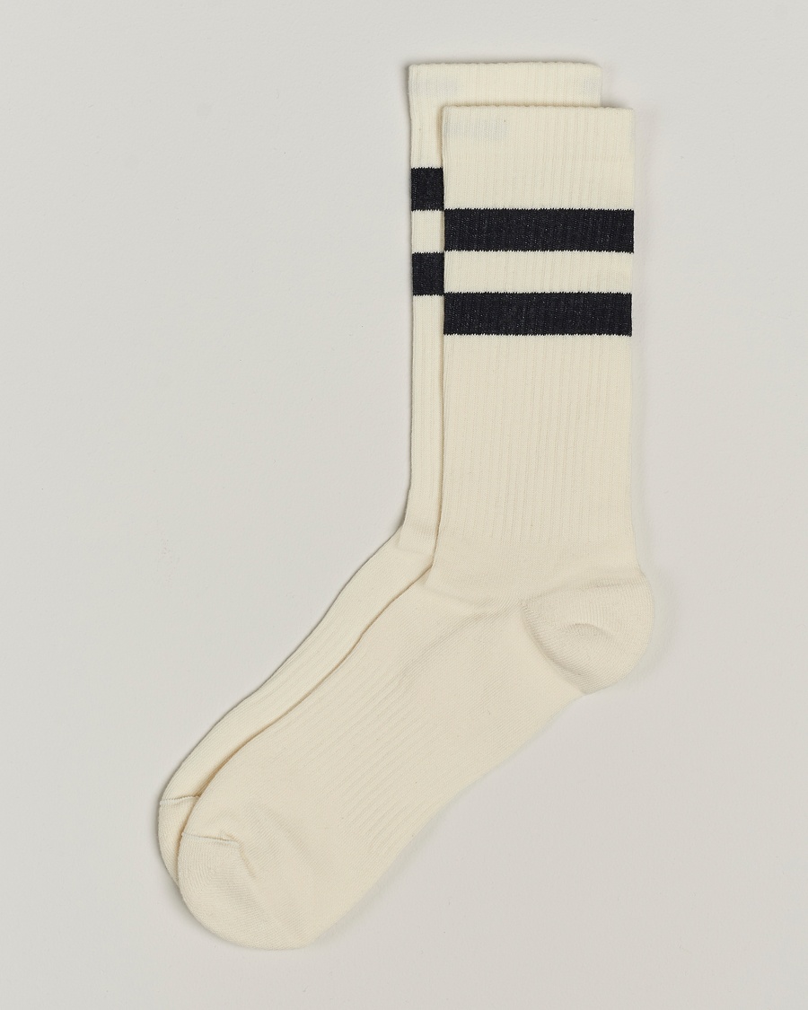 Sweyd Two Stripe Cotton Socks White/Black – Vit