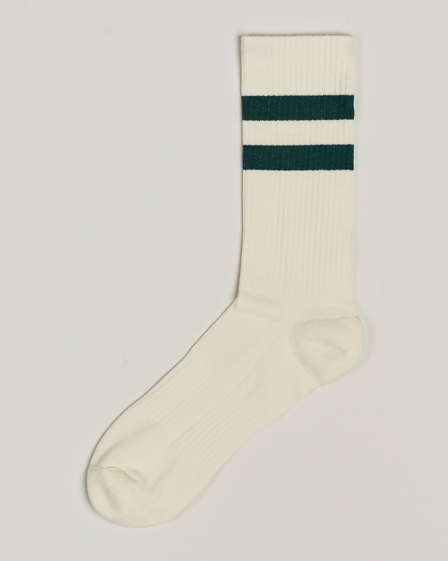Sweyd Two Stripe Cotton Socks White/Green – Vit