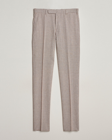 Herr | Linnebyxor | Incotex | Slim Fit Cotton/Linen Micro Houndstooth Trousers Beige