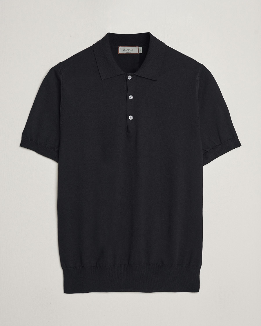 Herr | Kortärmade pikéer | Canali | Cotton Short Sleeve Polo Black
