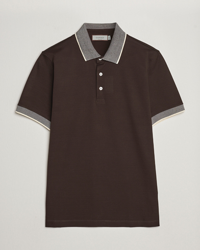 Herr | Kortärmade pikéer | Canali | Contrast Collar Short Sleeve Polo Dark Brown