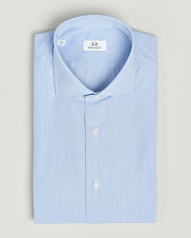 Herr | Businesskjortor | Grigio | Cotton Poplin Dress Shirt Light Blue Stripe