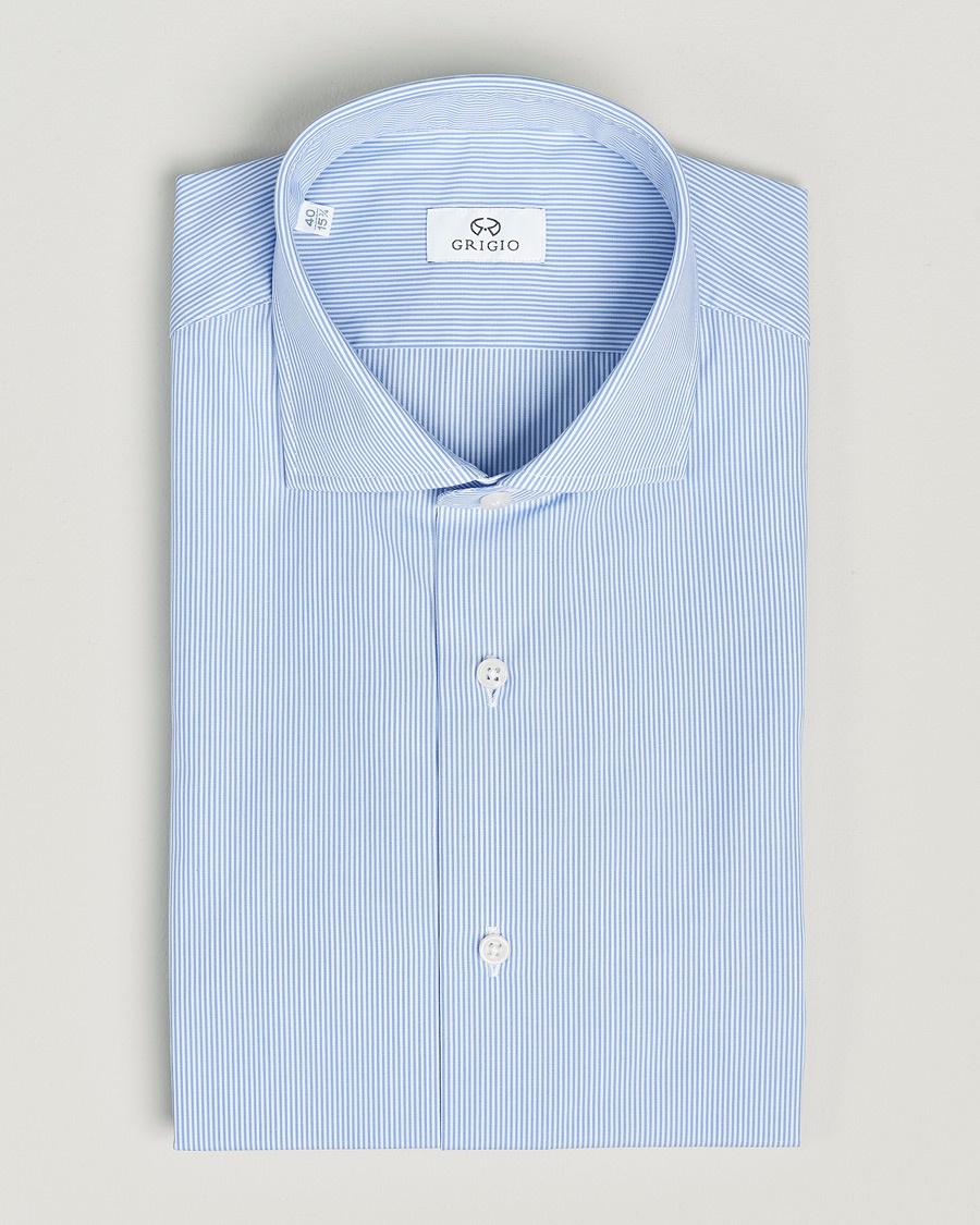 Herr | | Grigio | Cotton Poplin Dress Shirt Light Blue Stripe