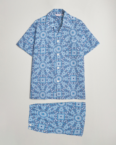 Herr | Pyjamasset | Derek Rose | Shortie Printed Cotton Pyjama Set Blue