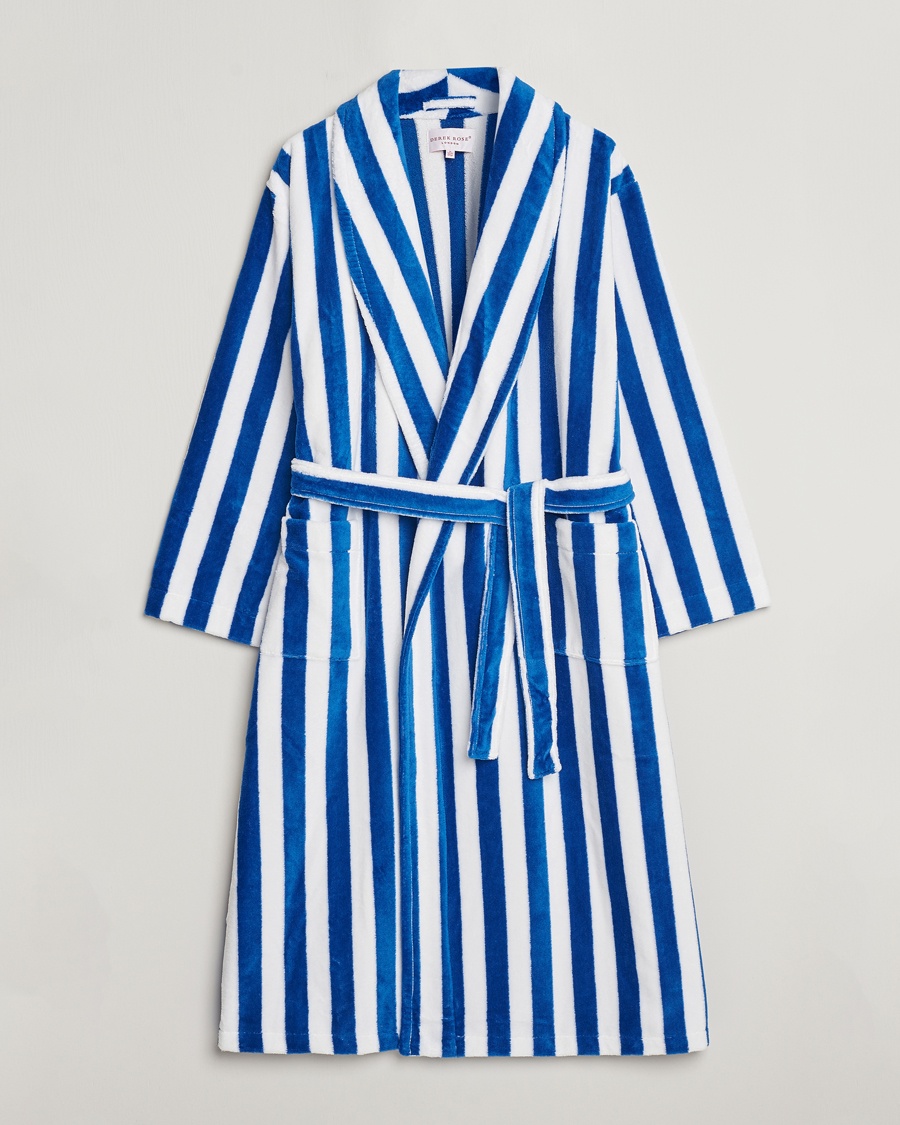 Herr | | Derek Rose | Cotton Velour Striped Gown Blue/White