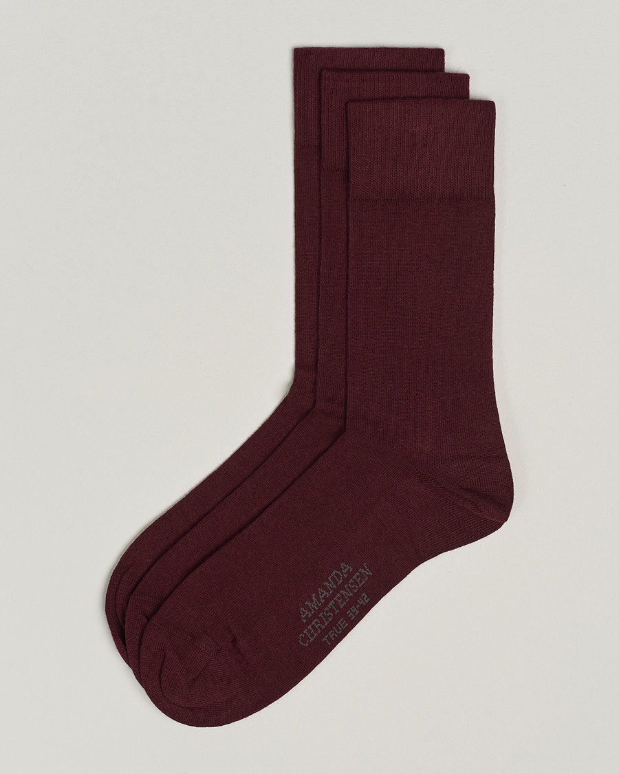 Amanda Christensen 3-Pack True Cotton Socks Bordeaux – Röd