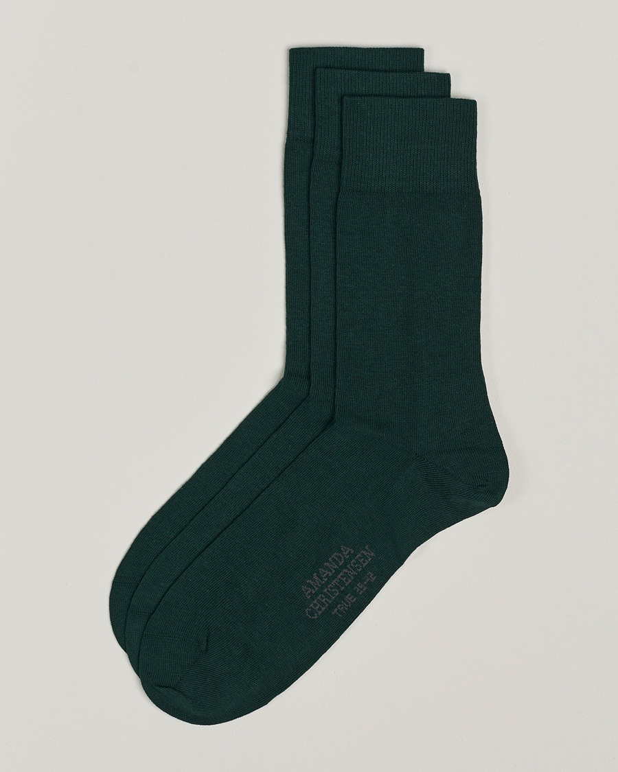 Amanda Christensen 3-Pack True Cotton Socks Bottle Green – Grön