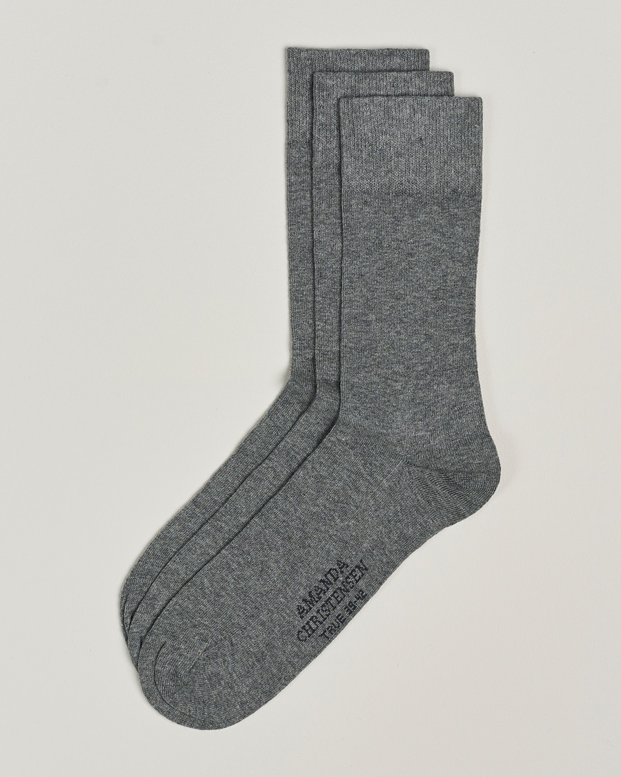Amanda Christensen 3-Pack True Cotton Socks Grey Melange – Grå