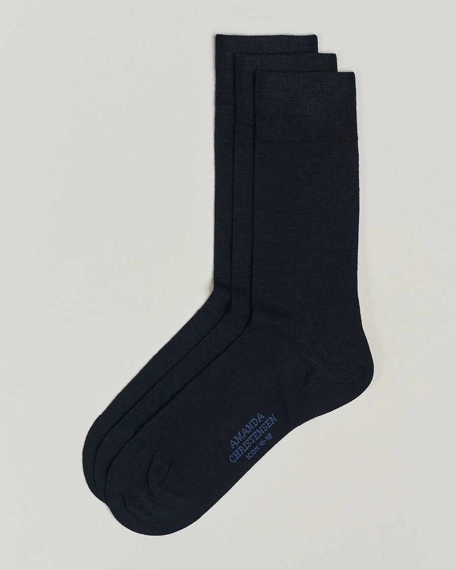 Amanda Christensen 3-Pack Icon Wool/Cotton Socks Dark Navy – Blå