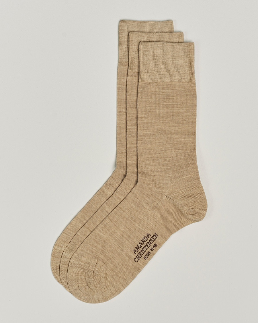 Herr | Kläder | Amanda Christensen | 3-Pack Icon Wool/Cotton Socks Sand