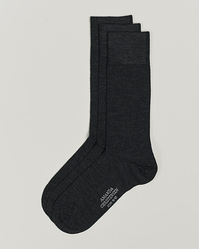 Herr |  | Amanda Christensen | 3-Pack Icon Wool/Cotton Socks Antracite Melange