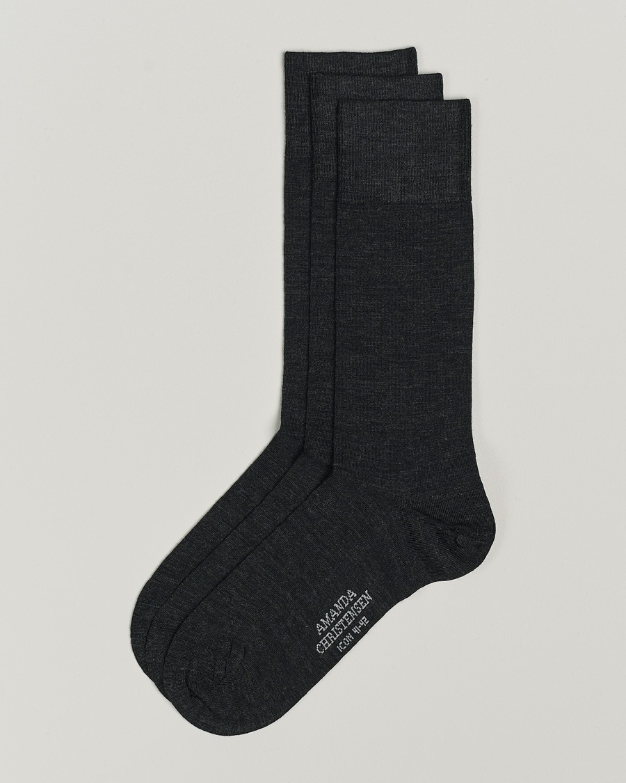 Herr | Kläder | Amanda Christensen | 3-Pack Icon Wool/Cotton Socks Antracite Melange